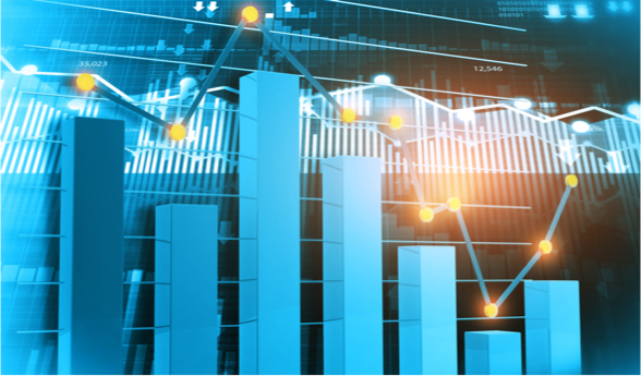 Bright colored graphic of bar and line charts