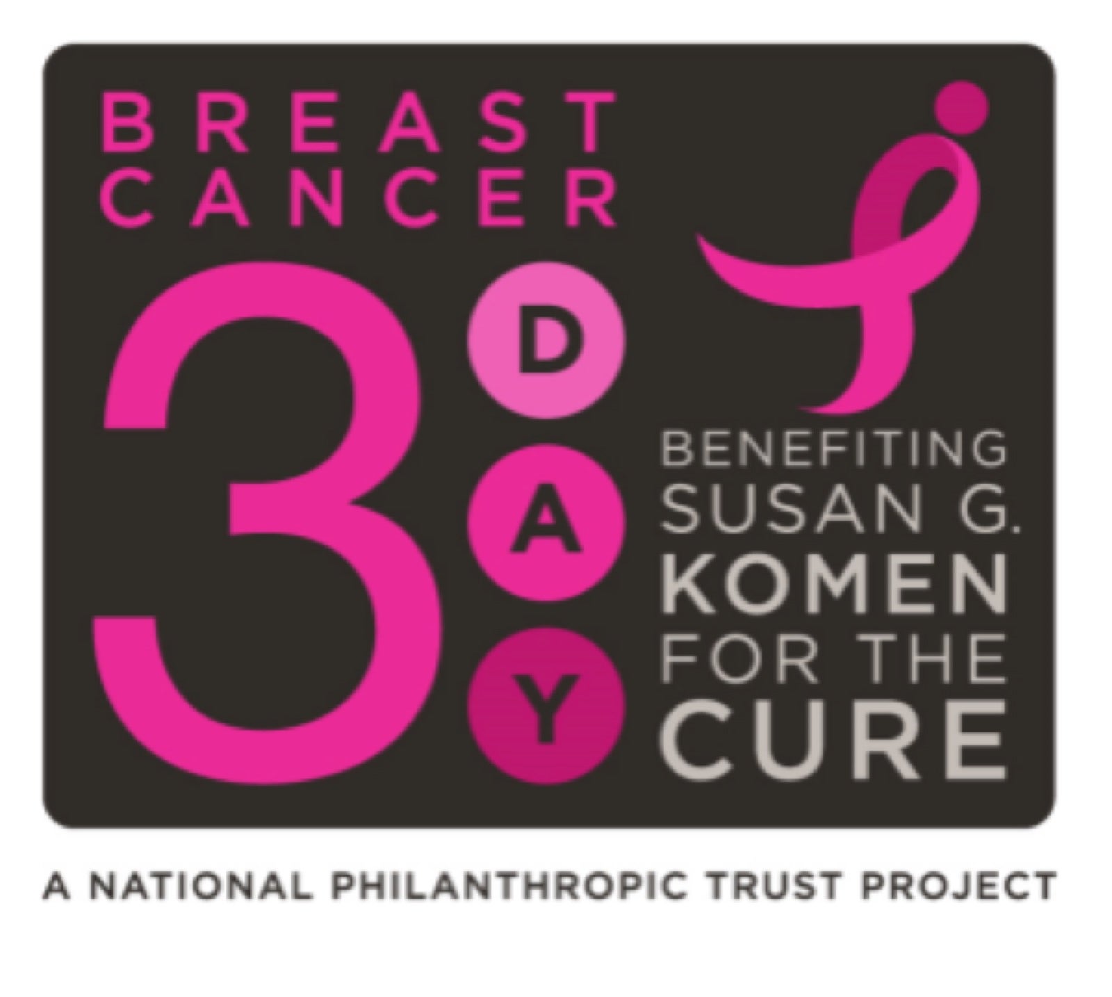 A logo advertising the NPT-sponsored Susan G. Komen 3-day event for the cure, featuring the Susan G. Komen Foundation logo in the corner.