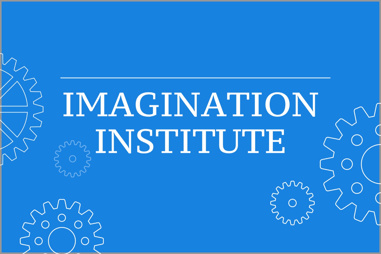 Imagination Institute text in white with a light blue background with great icons in the background.