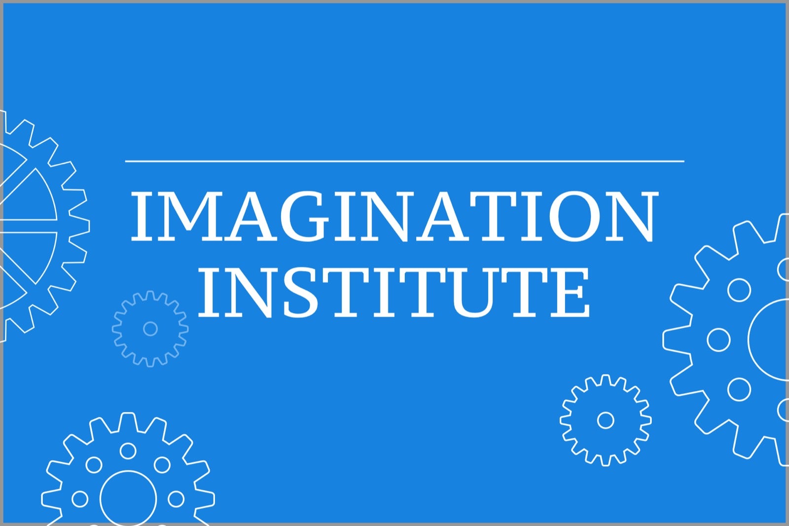 Imagination Institute text in white with a light blue background with great icons in the background.